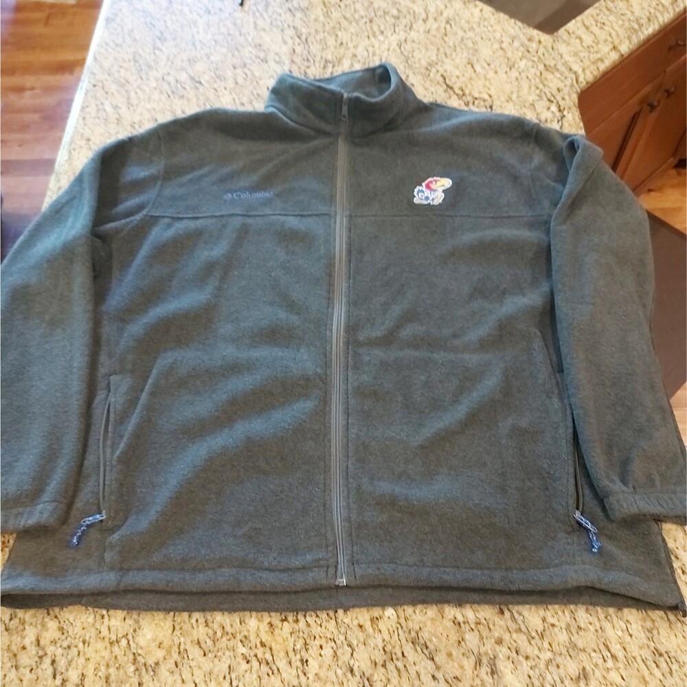 Columbia Kansas University Jayhawks KU Men's Gray Fleece Full Zip Jacket Sz 2XL
